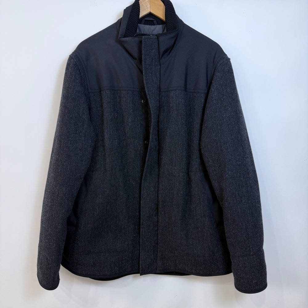 Vintage Banana Republic Wool Blend Coat Mens L Deep Charcoal Gray Black Zip Snap